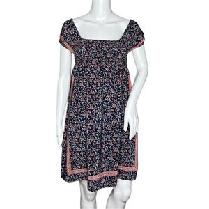 Urban Outfitters Ecote Dress Blue Pink Floral Flower Silk Cottage Boho Peasant